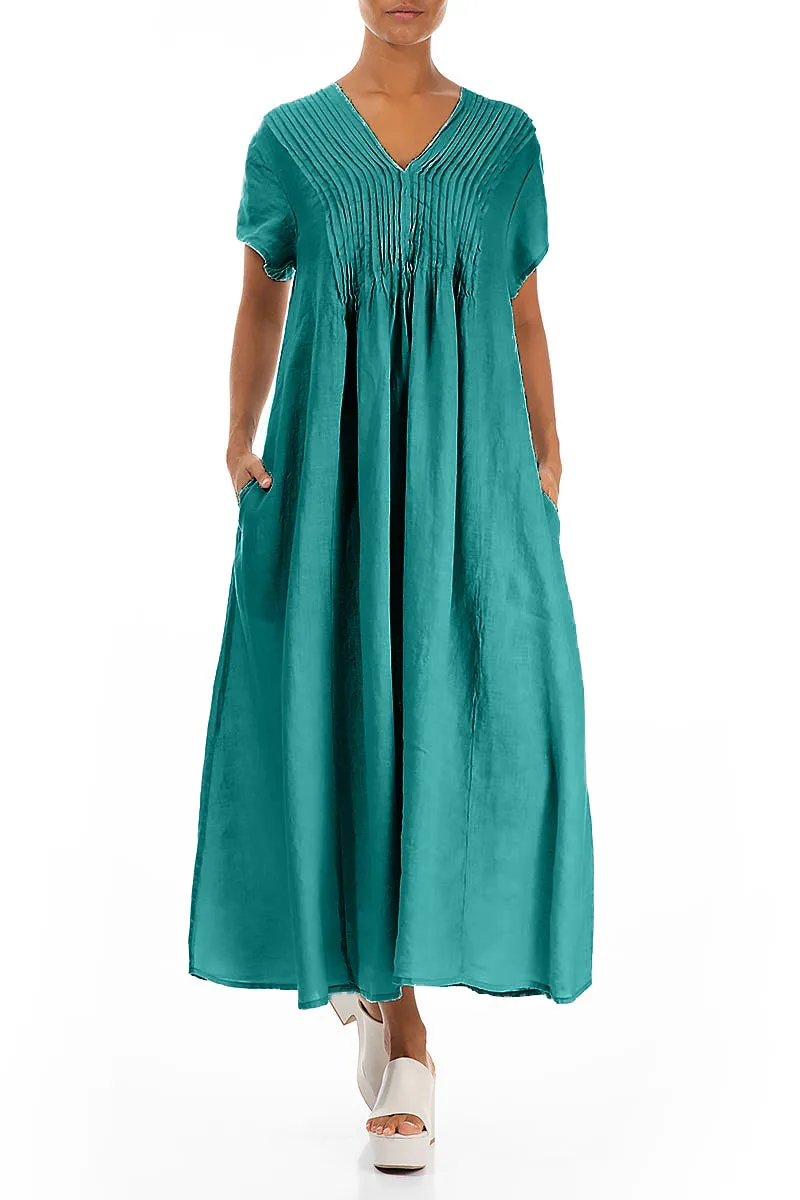 Romantic Turquoise Linen Dress MoistureWicking Fabric Road Soul