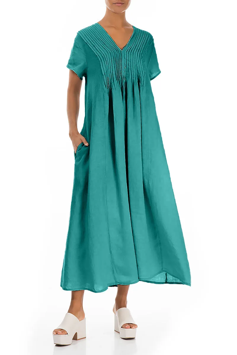Spark Soul Business Wear Romantic Turquoise Linen Dress