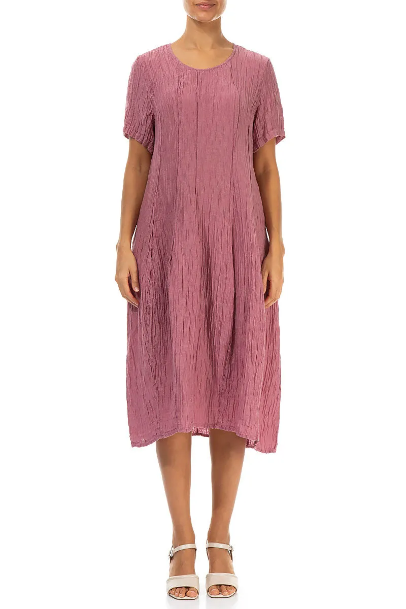 Short Sleeves Balloon Crinkled Mauve Taupe Silk Dress Summer Wear Cozy Pajama Set