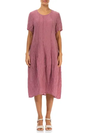 Short Sleeves Balloon Crinkled Mauve Taupe Silk Dress Summer Wear Cozy Pajama Set