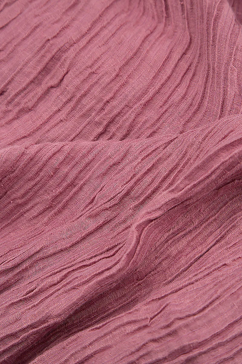 Short Sleeves Balloon Crinkled Mauve Taupe Silk Dress Road Soul QuickDrying Fiber