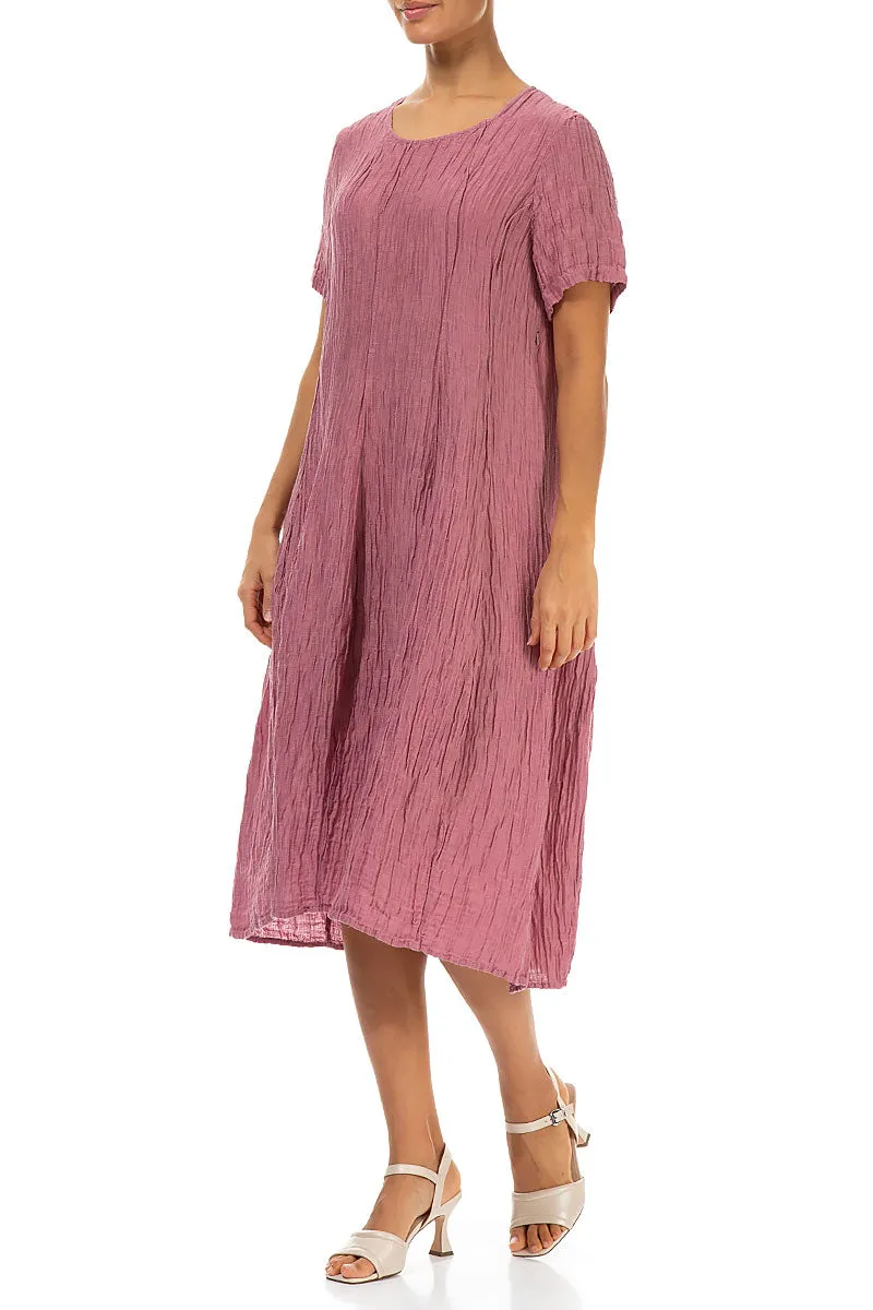 Cozy Pullover Short Sleeves Balloon Crinkled Mauve Taupe Silk Dress