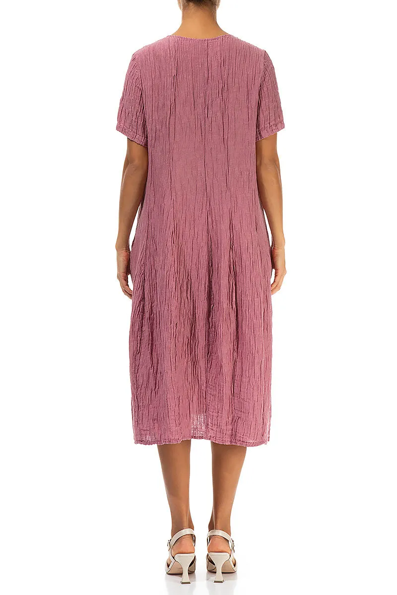 Denim Cool Smart Wear Short Sleeves Balloon Crinkled Mauve Taupe Silk Dress