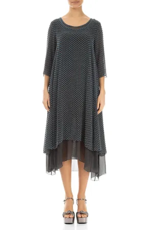 Layered Dotty Blue Silver Silk Dress Versatile Scarf Elite Vibe