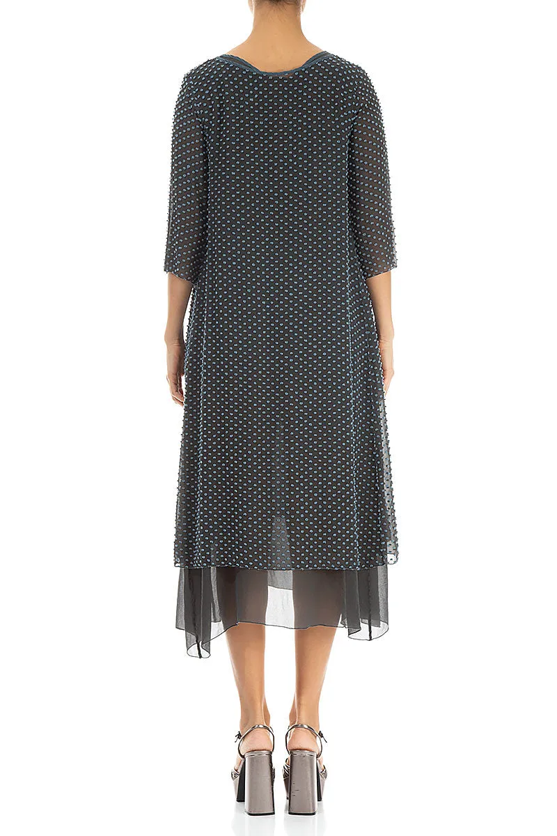 Simple Style Layered Dotty Blue Silver Silk Dress