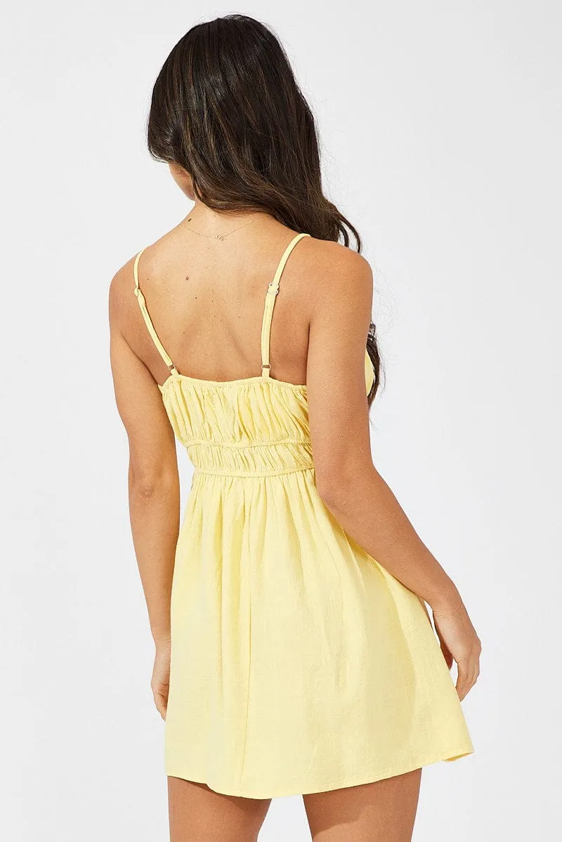 Yellow Fit And Flare Dress Sleeveless Mini Reinforced Edges