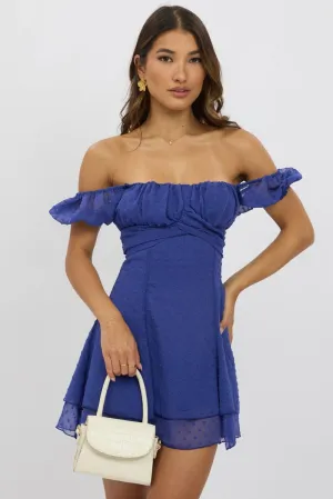 Blue Mini Dress Back Tie Scene Heat
