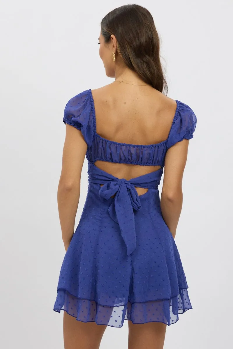 Blue Mini Dress Back Tie Bohemian Look