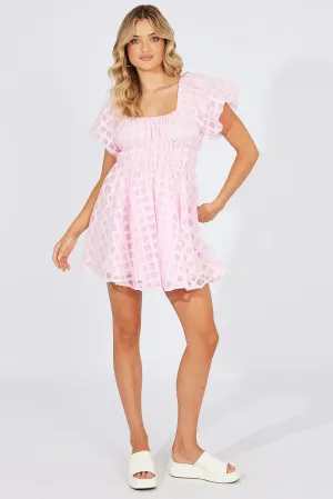 Pink Fit And Flare Dress Puff Sleeve Mini Trendy Boots