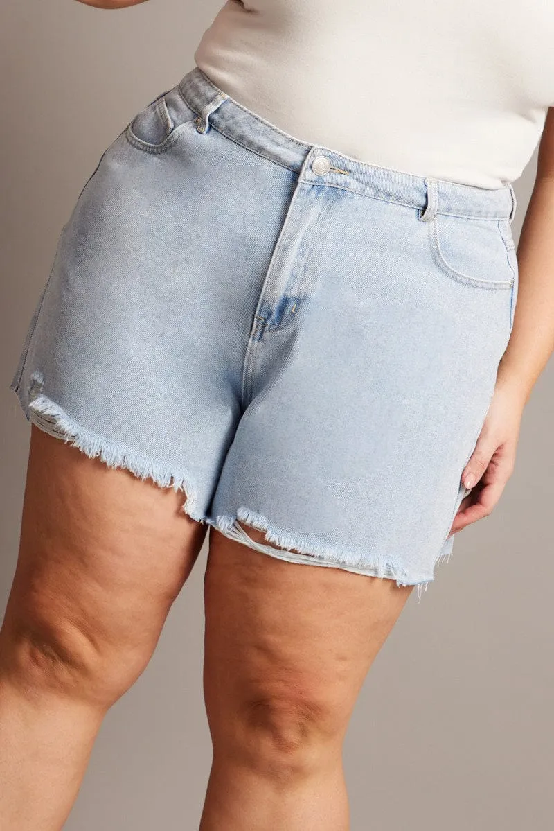 Denim Relaxed Shorts High Rise ShrinkageFree Fabric