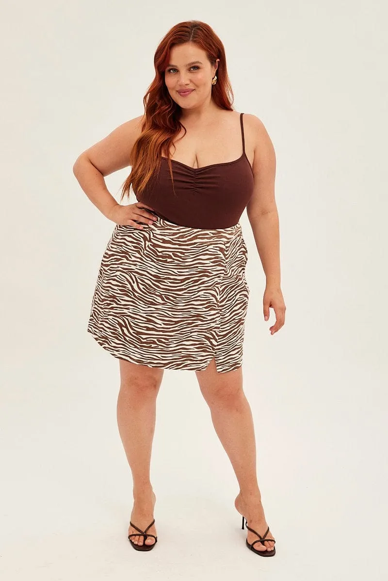 Multi Animal Print Mini Skirt Zebra Print A Line Cotton Feminine Charm City Tones