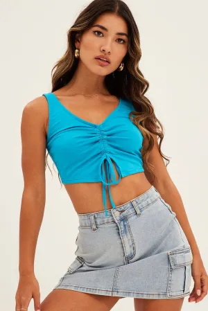 Blue Butterfly Tank Drawstring Front Crop Chic Jacket All-Day Fit