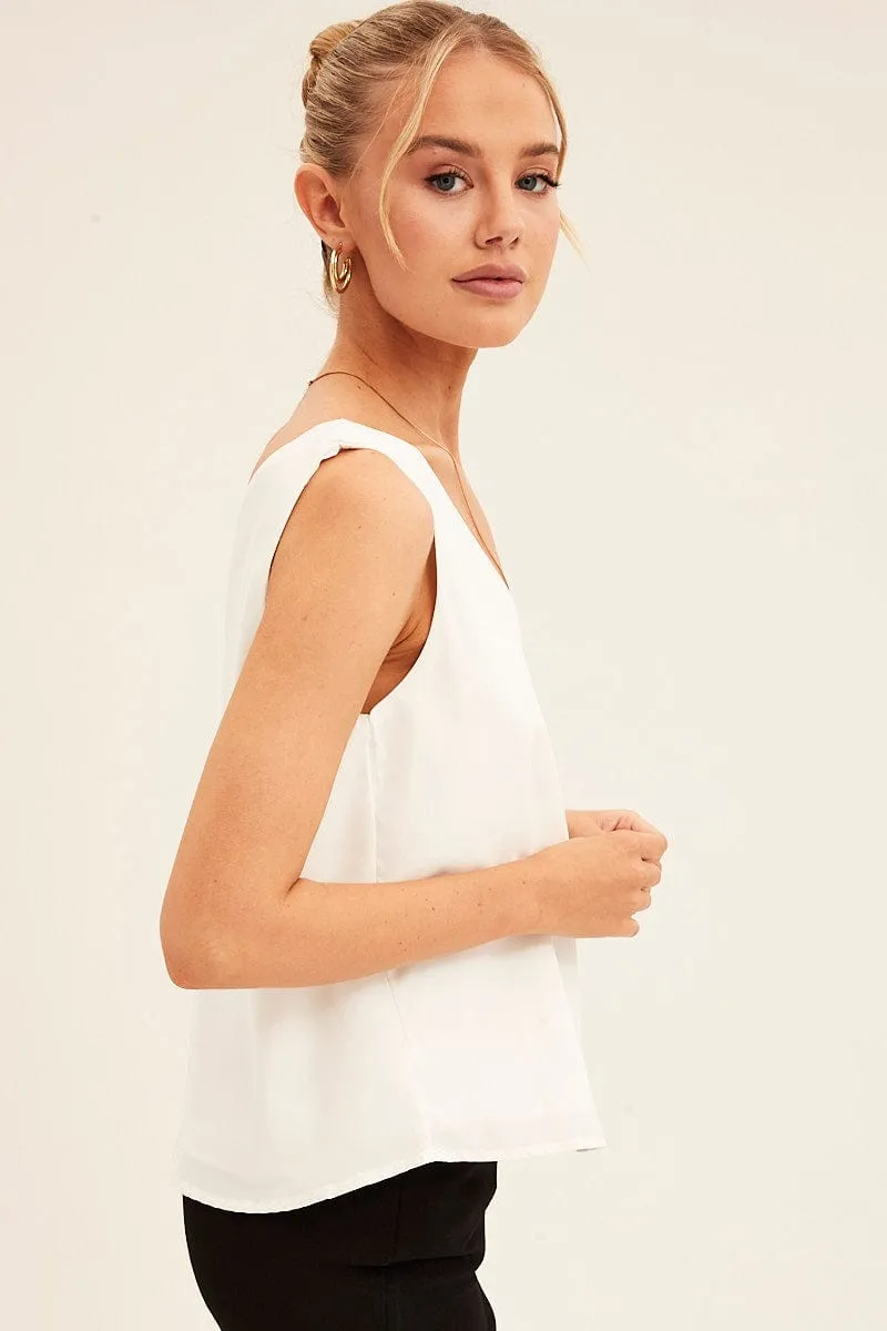 Relaxed Wear White Workwear Tank Deep V Sleeveless