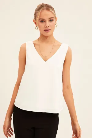 Pure Fit Free Mind White Workwear Tank Deep V Sleeveless