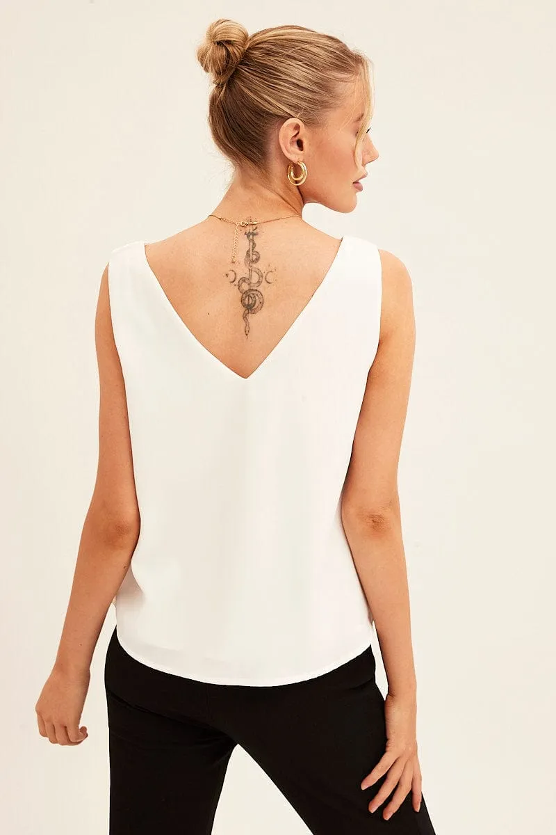 Brunch Fit AntiBacterialTextile White Workwear Tank Deep V Sleeveless