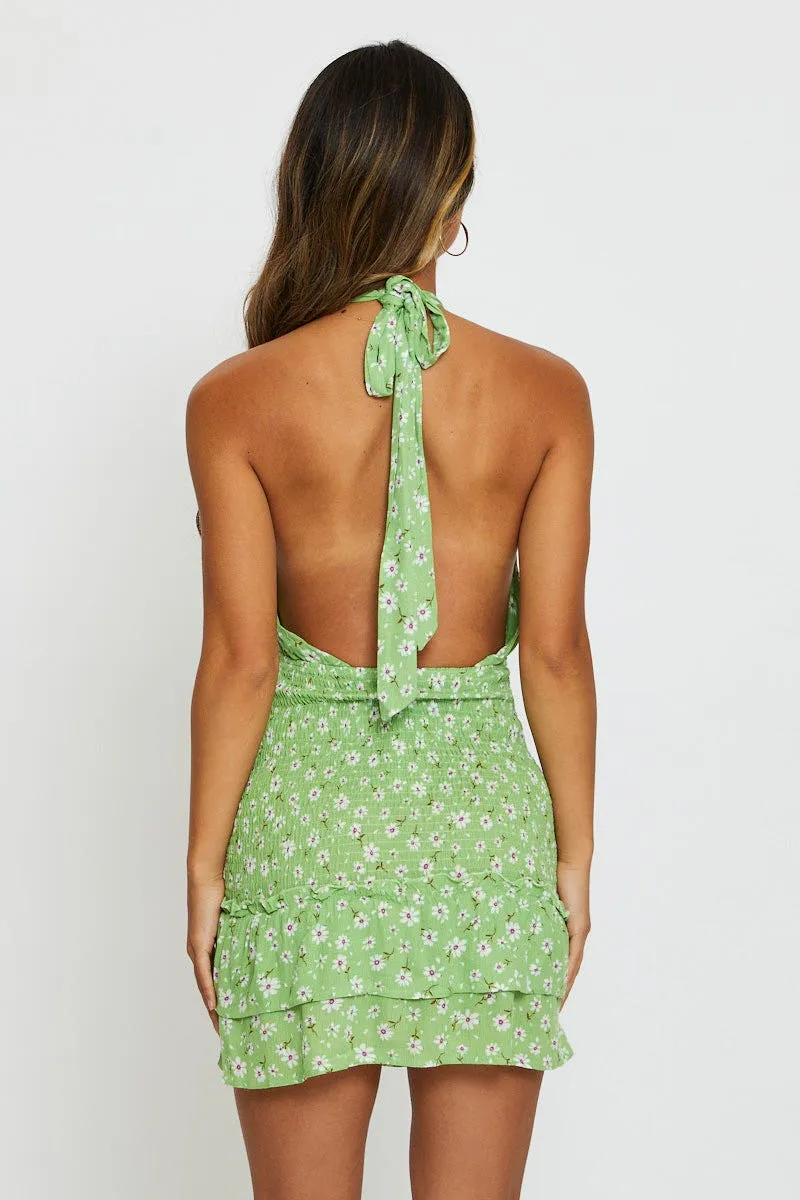Print Mini Dress Halter Neck Vibrant Fashion