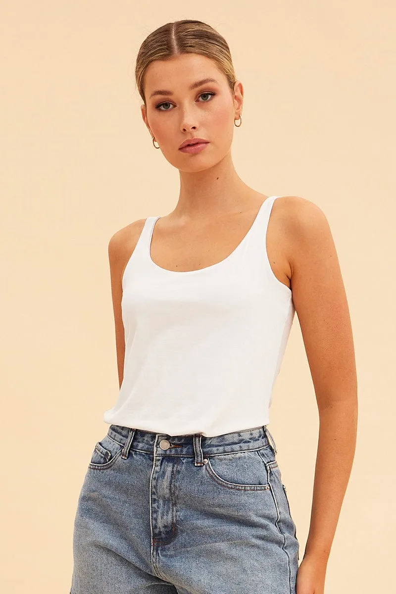White Essential Scoop Neck Sleeveless Tank Warm Outerwear UltraSoft Texture