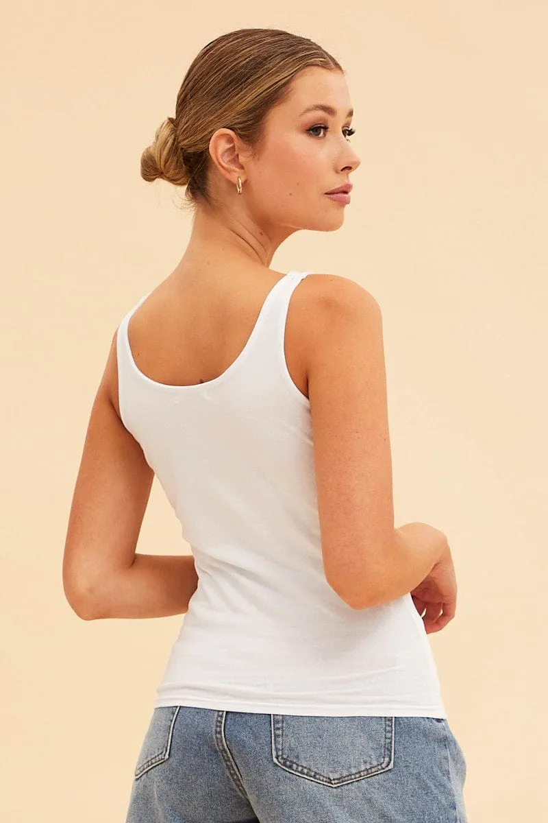 Casual Wear Everyday Fashion White Essential Scoop Neck Sleeveless Tank