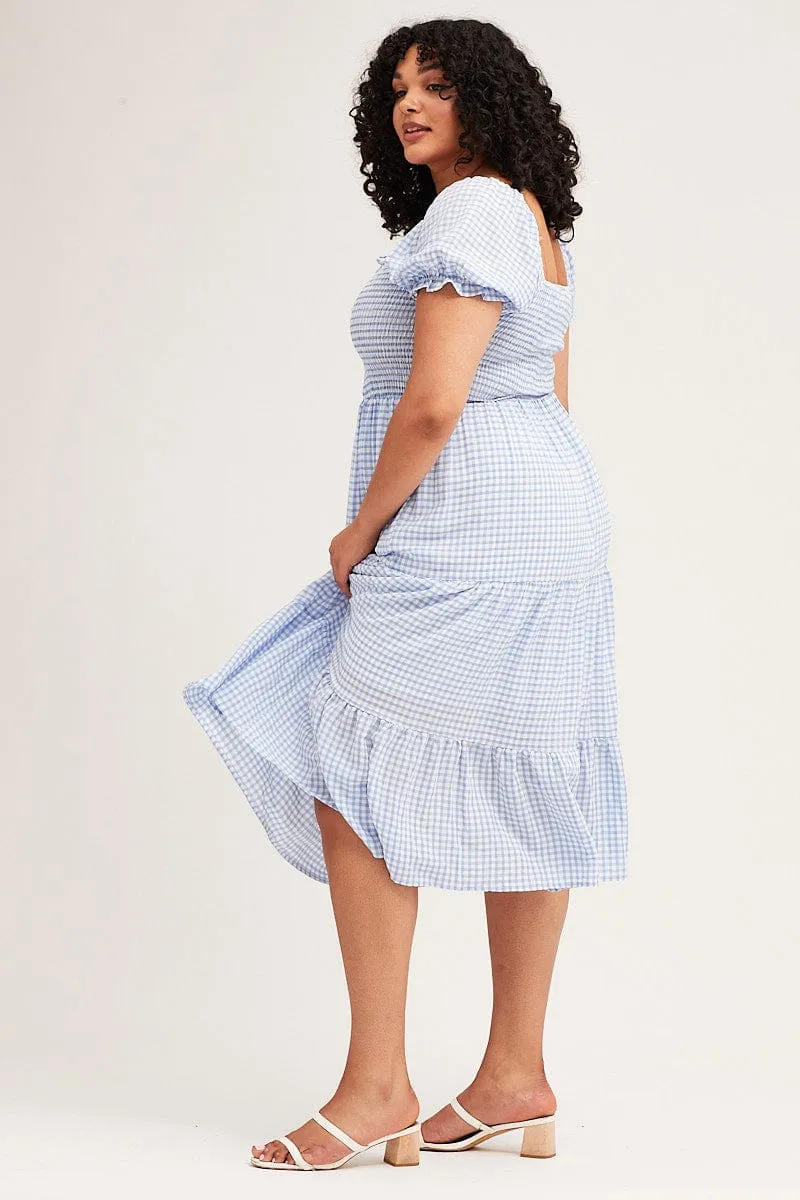 Practical yet fashionable midi Check Short Sleeve Tiered Midi Dress