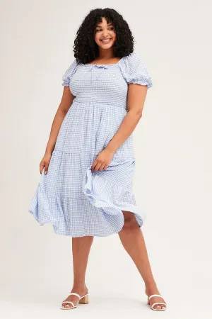 Check Short Sleeve Tiered Midi Dress Quiet Luxury