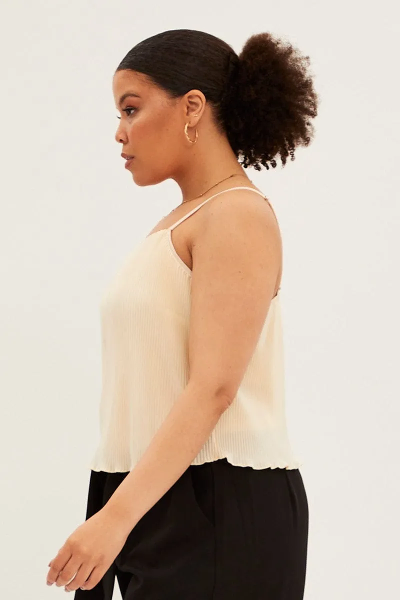 PillingResistant Still Soul White Plisse Top Sleeveless