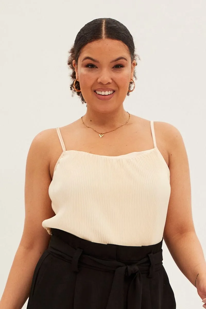 White Plisse Top Sleeveless Heart Glow