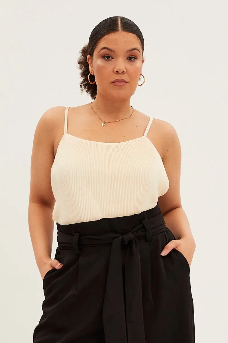 White Plisse Top Sleeveless StaticResistant AdjustableWaistband