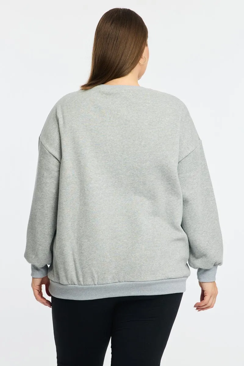 Grey Sweater Long Sleeve Crew Neck Classic Wear