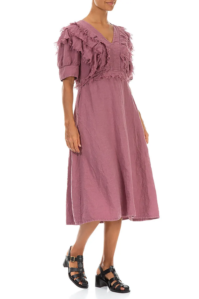 Ruffle Mauve Taupe Linen Dress UltraSoftFinish