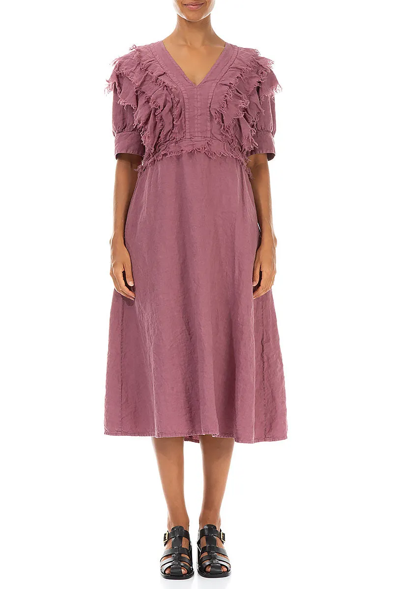 Ruffle Mauve Taupe Linen Dress SweatAbsorbingTexture Firm Leather