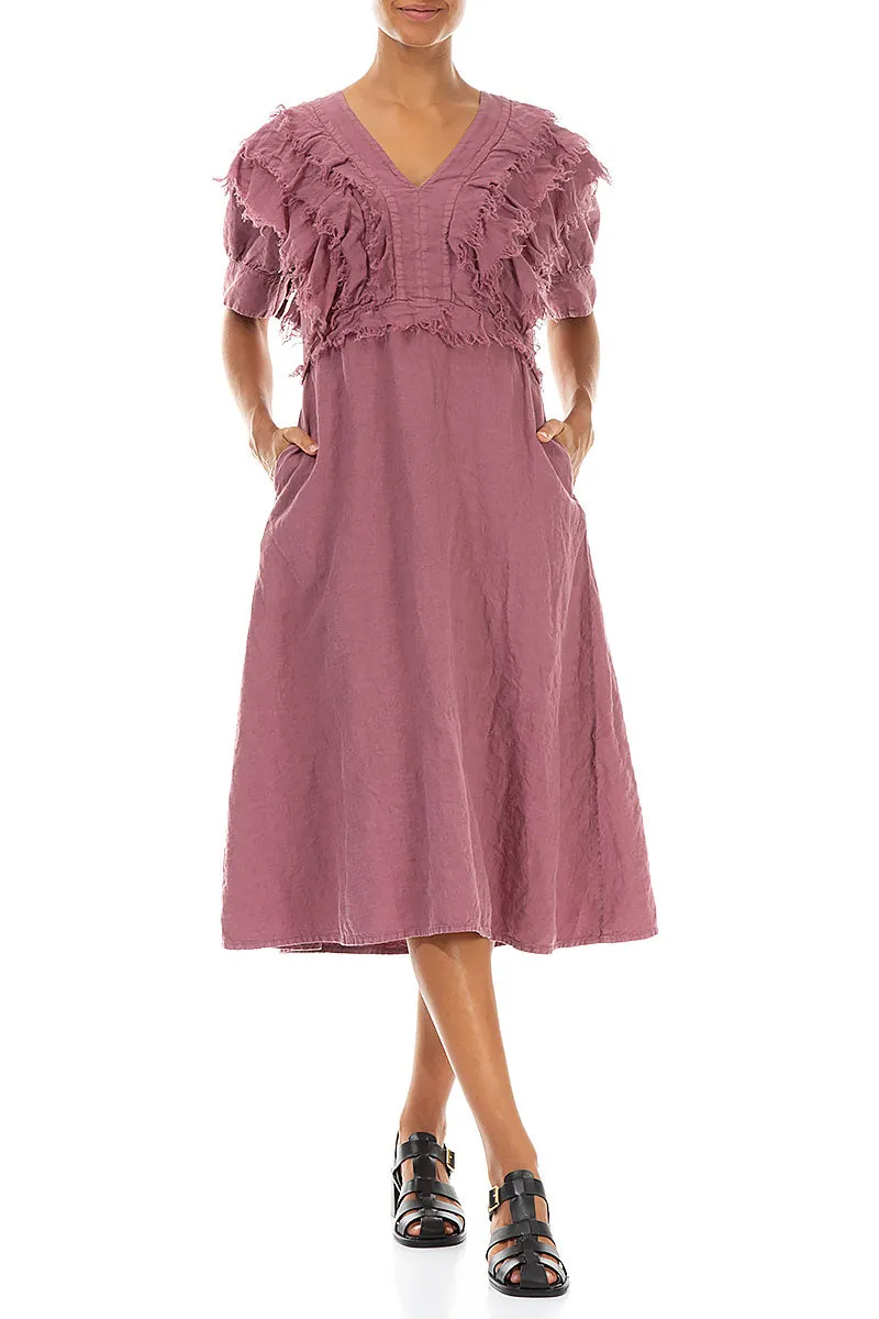 Ruffle Mauve Taupe Linen Dress Work Safe Functional Fashion