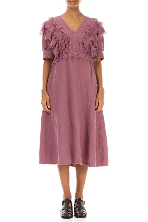 Ruffle Mauve Taupe Linen Dress SweatAbsorbingTexture Firm Leather