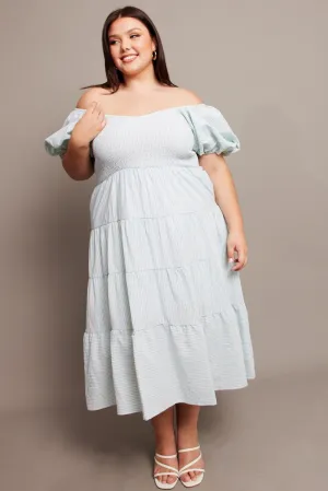 Green Stripe Midi Dress Short Sleeve Tiered Sunday Stroll