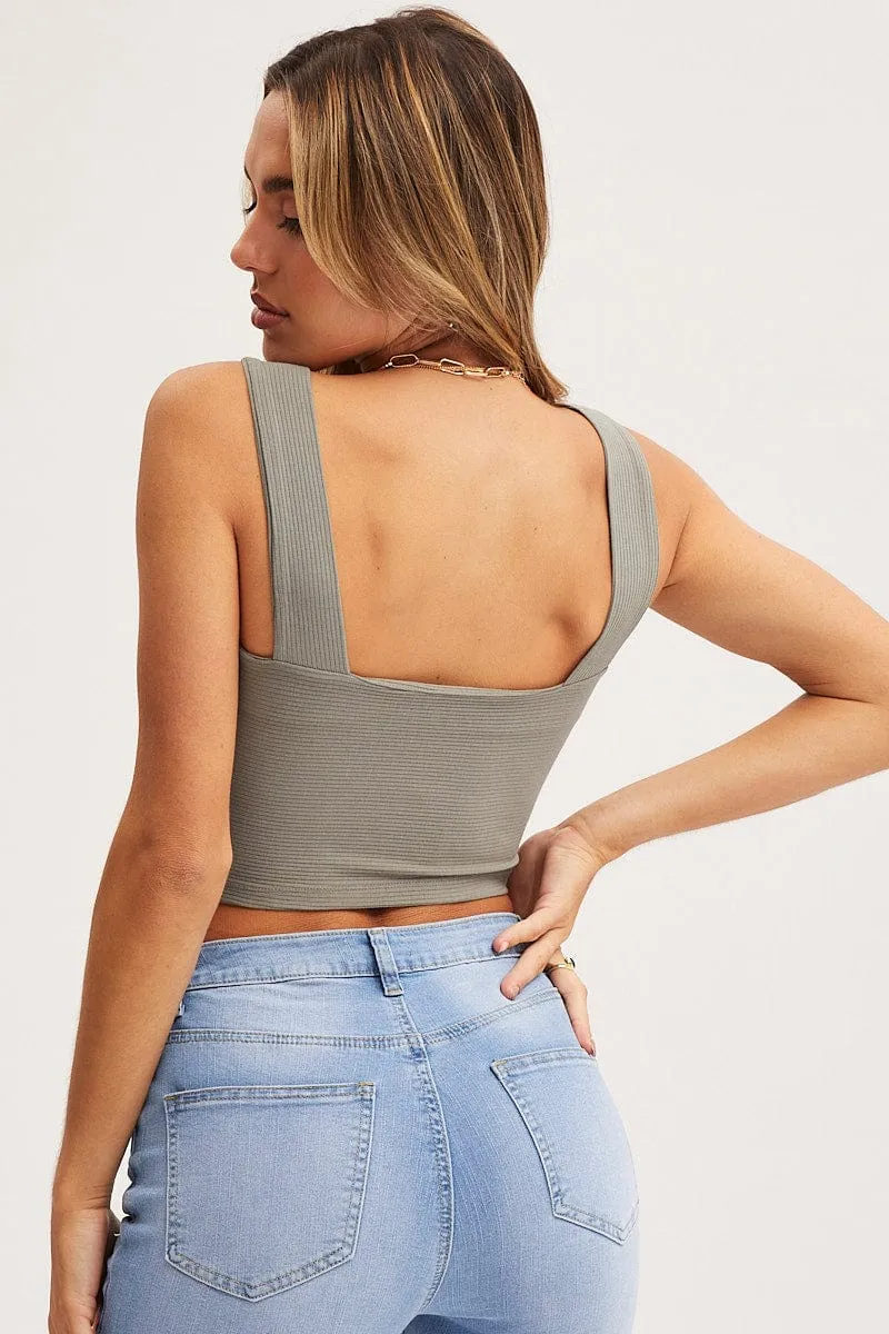 LowProfile Green Tank Top Sleeveless Square Neck