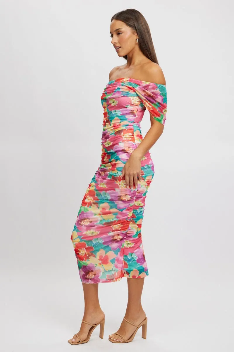 NonRestrictive Movement City Soul Multi Floral Bodycon Dress Mesh
