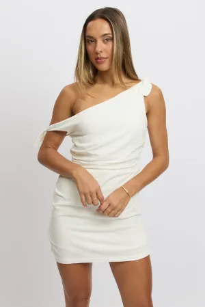 Soft Lining Elegant Top White Bodycon Dress Tie up Shoulder Linen