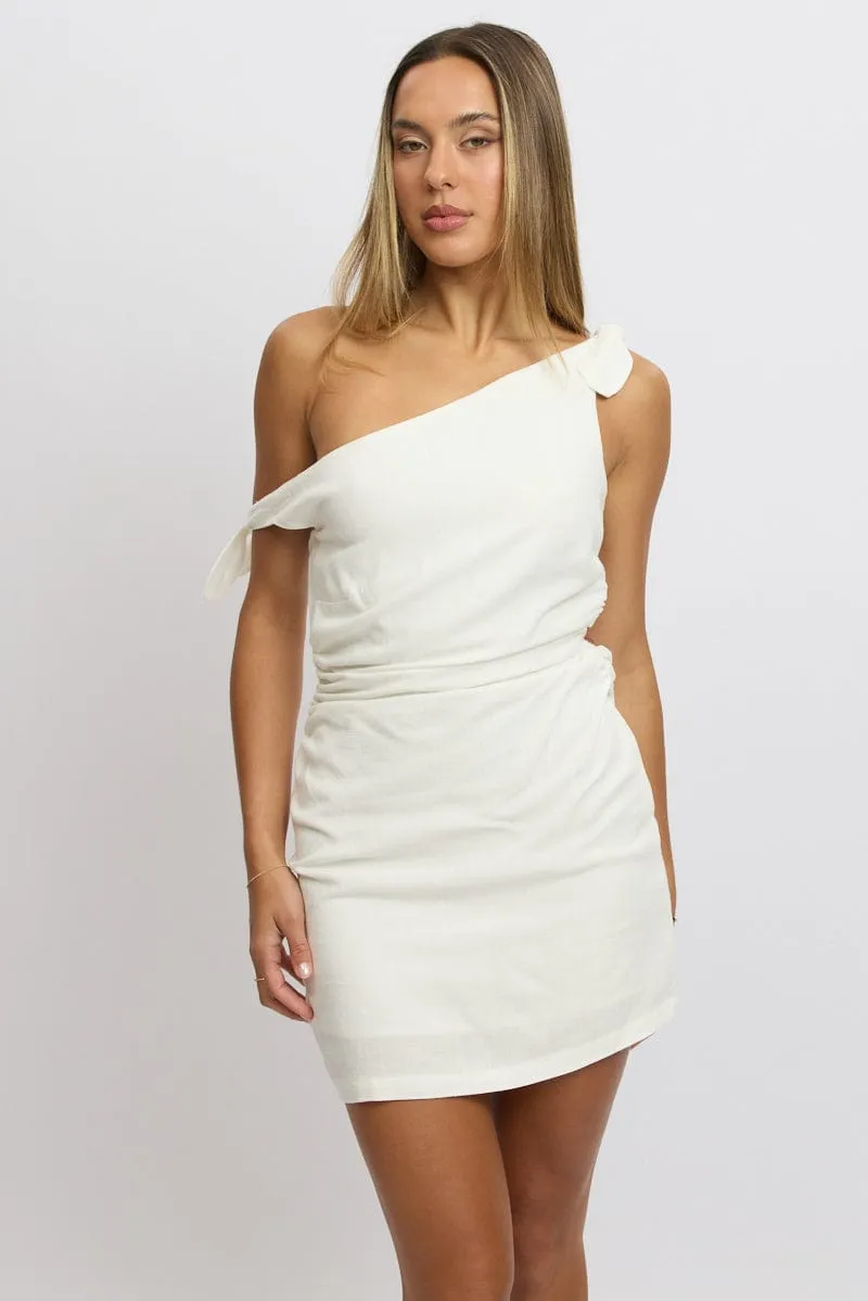 ReinforcedHems White Bodycon Dress Tie up Shoulder Linen