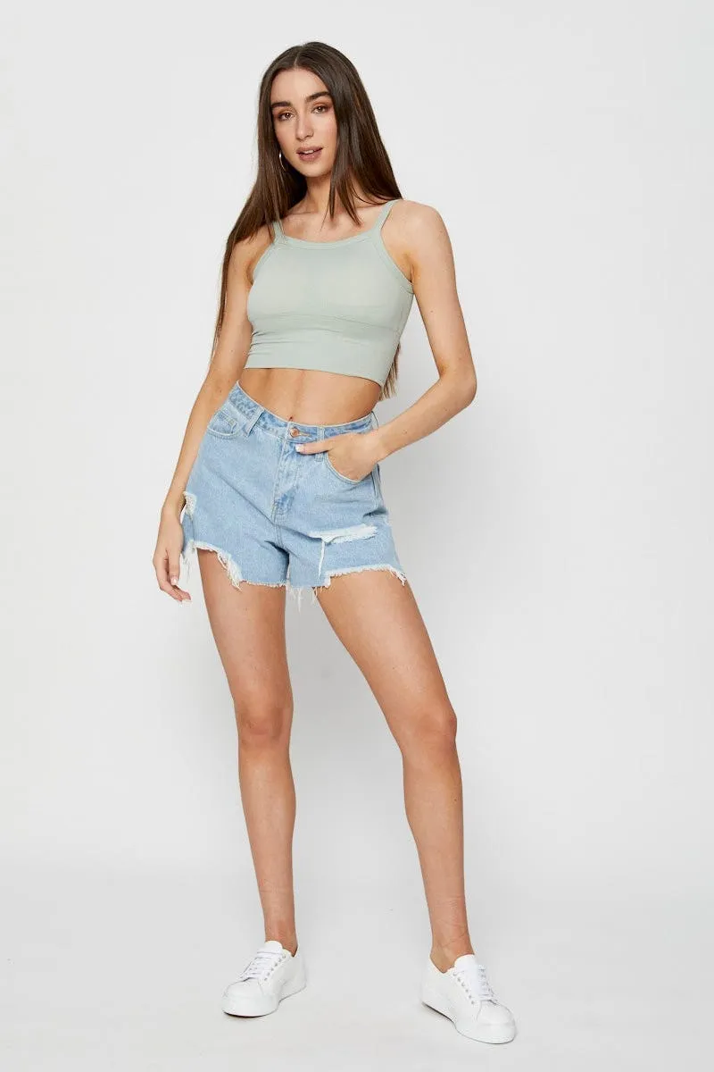Green Singlet Top Seamless Crop DurableCoverstitch