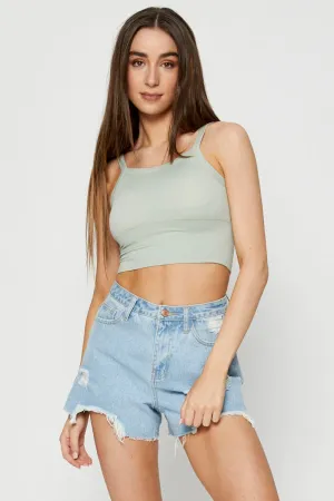 Comfortable Sleep Summer Outfit Green Singlet Top Seamless Crop