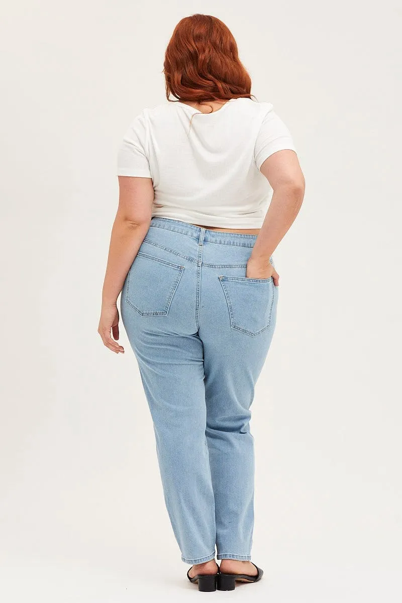Lightweight Construction Blue Denim Mom Jean High Rise