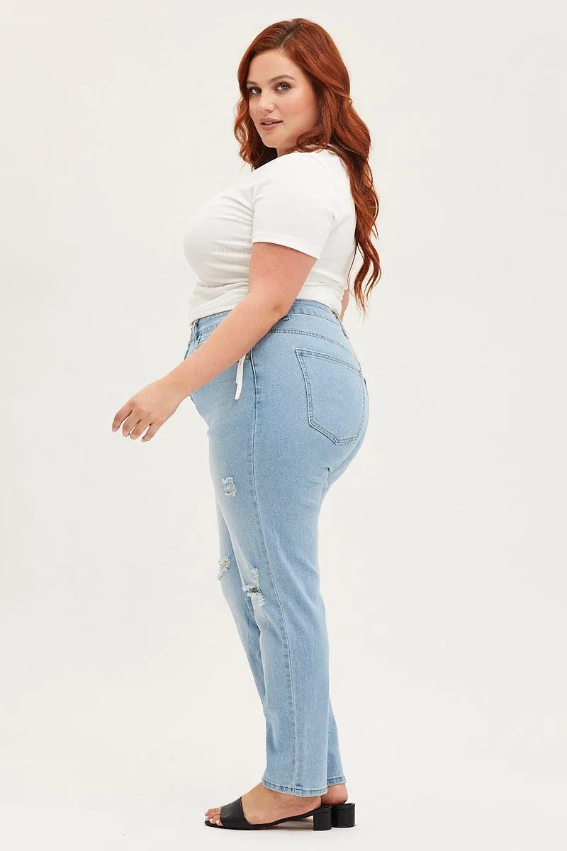 Breathable fabric technology Blue Denim Mom Jean High Rise