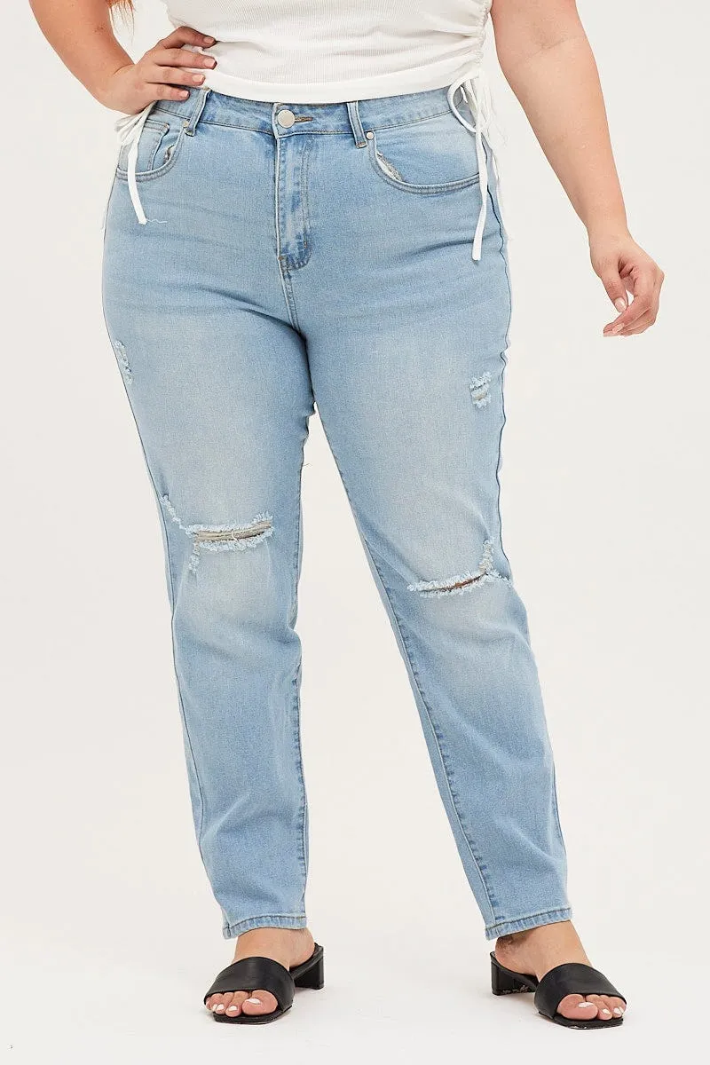 Blue Denim Mom Jean High Rise clean design Breathable Fit