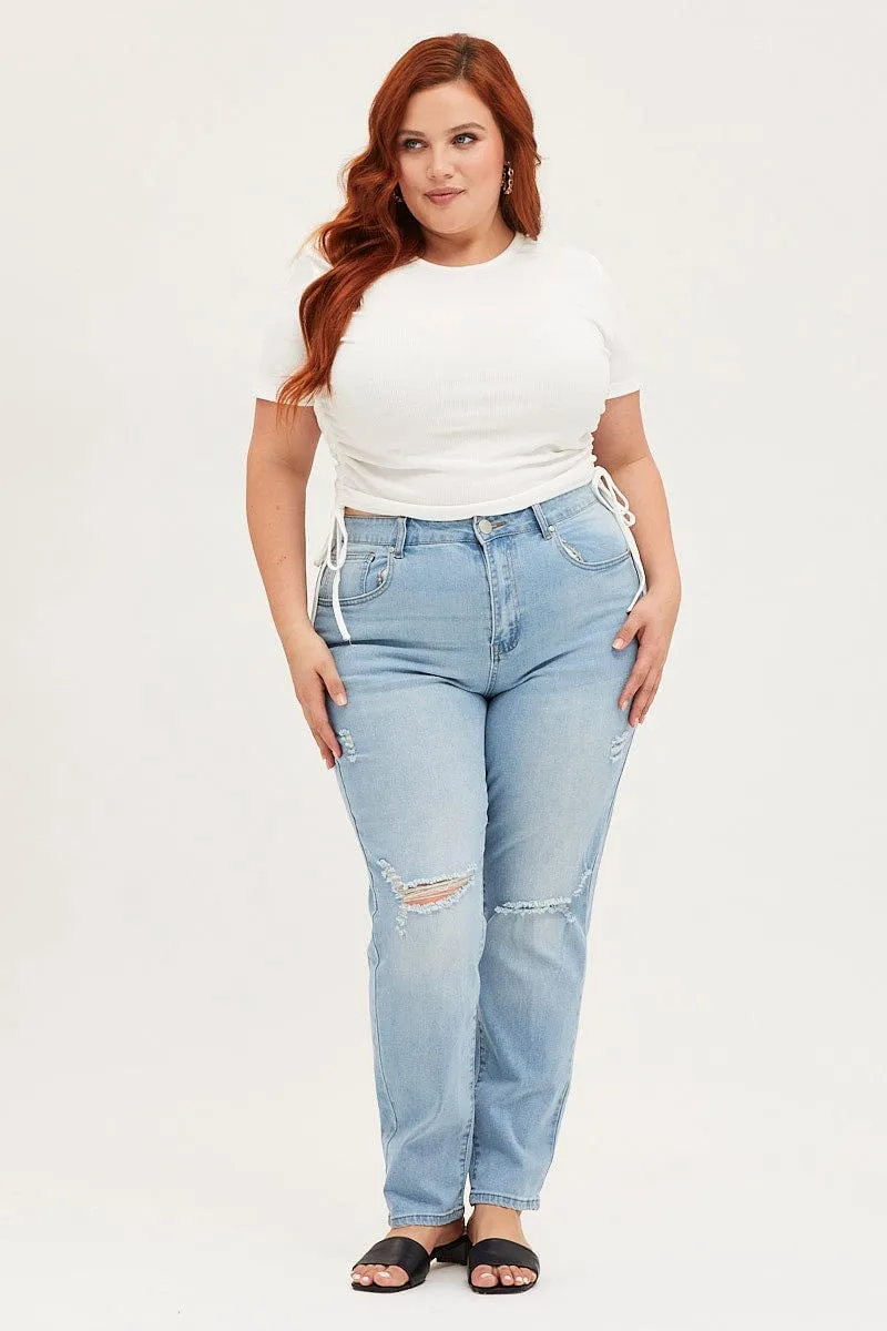 Relaxed Taper Blue Denim Mom Jean High Rise