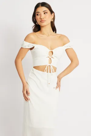 White Bodycon Dress Textured Midi Art Mood