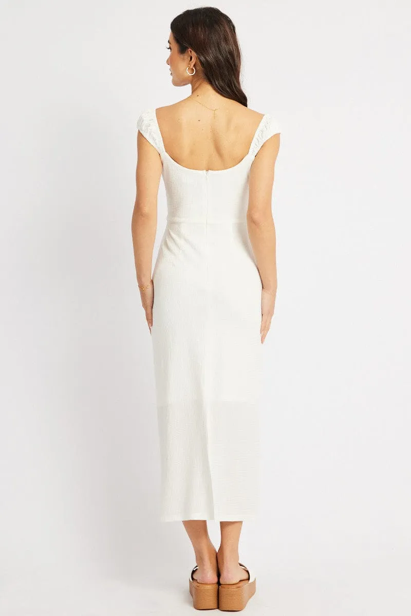 Royal Charm Luxury Touch White Bodycon Dress Textured Midi