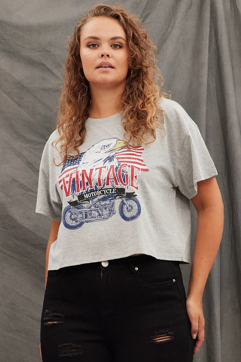 Winter Layer Grey Graphic T-shirt Vintage Bike Crop Cotton