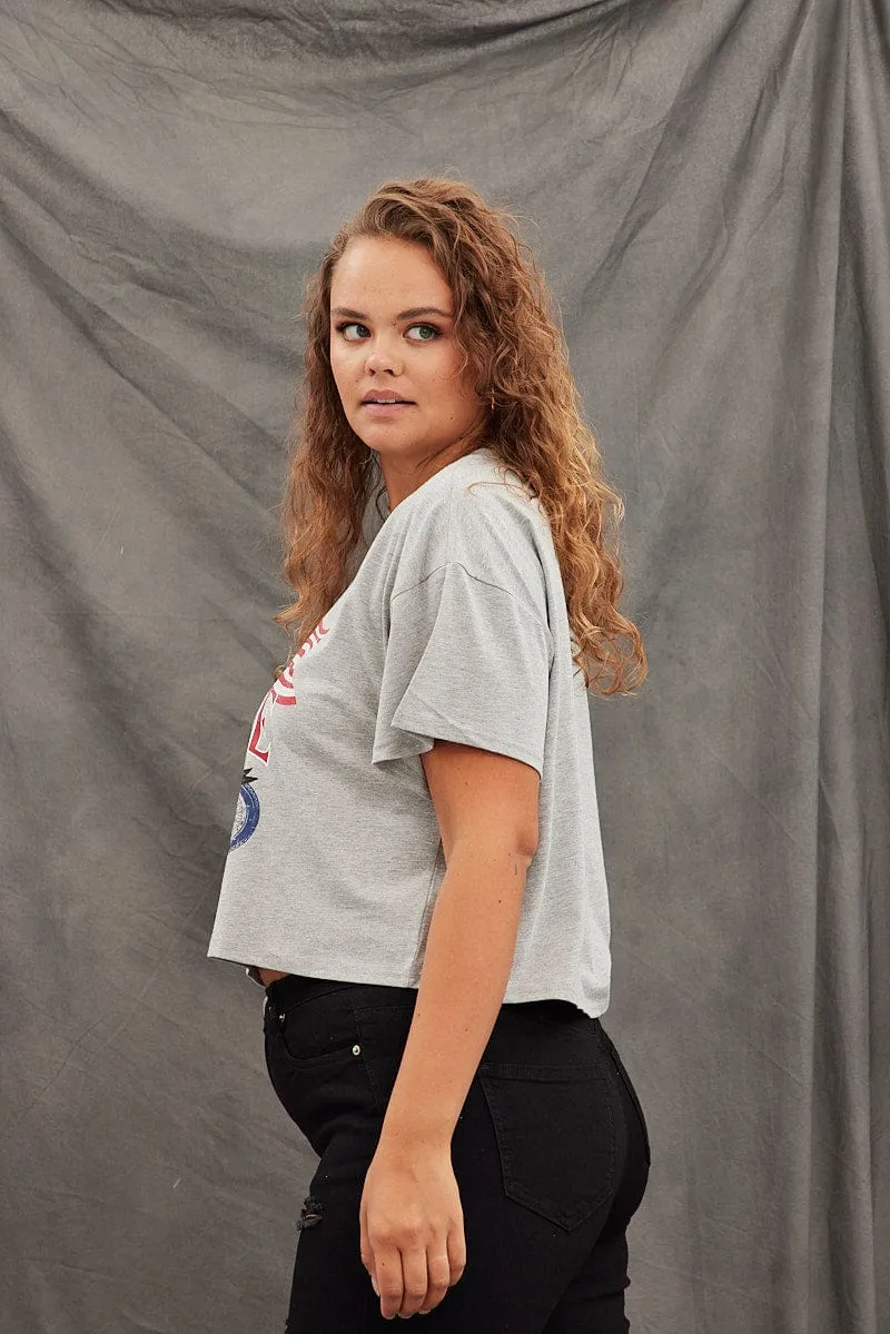 Grey Graphic T-shirt Vintage Bike Crop Cotton Relaxed Vibe Tubular Knit Structure