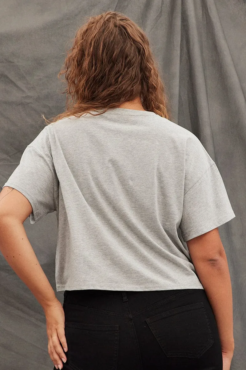Grey Graphic T-shirt Vintage Bike Crop Cotton Perfect Layering