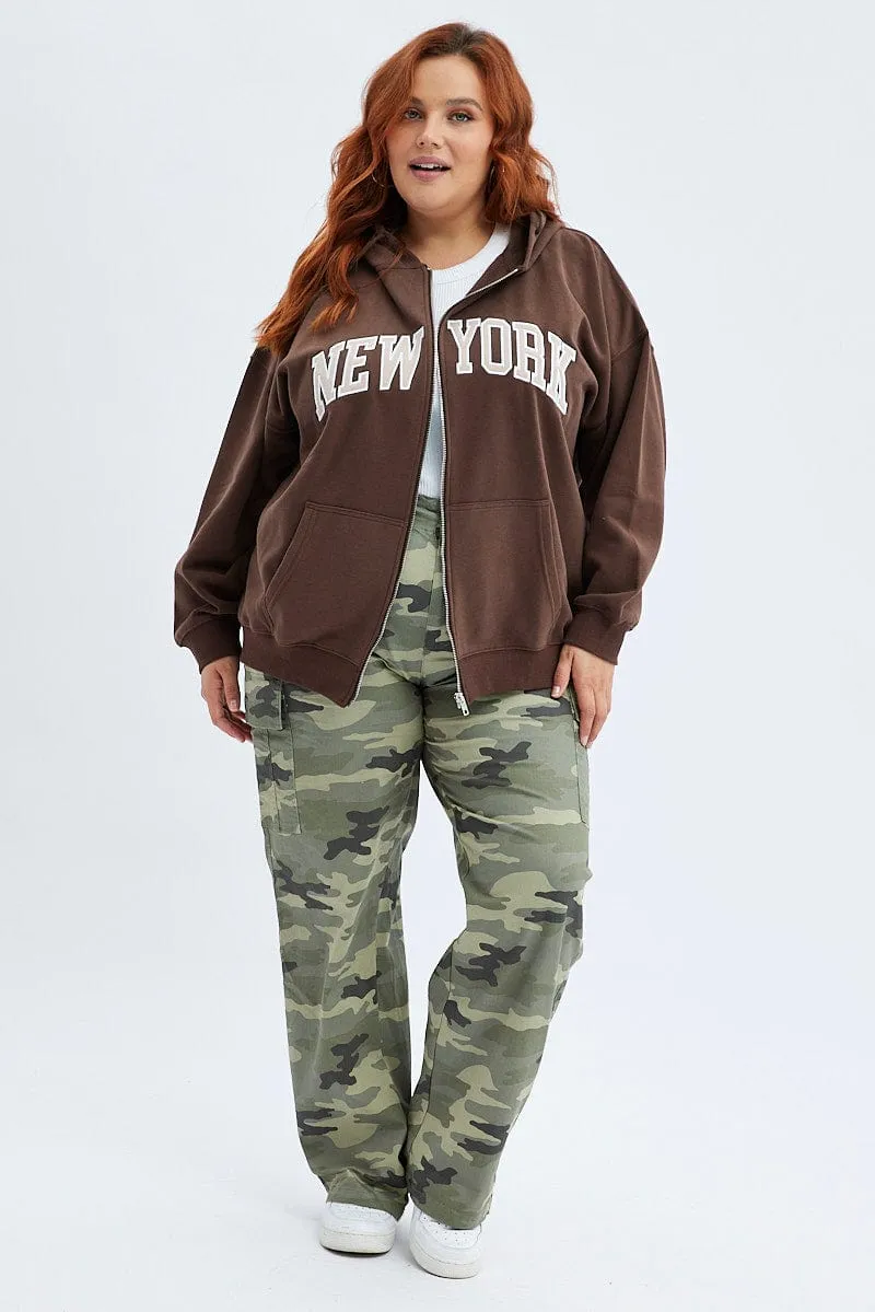 Effortless Hoodie Brown Zip Hoodie Jacket New York Embroidery