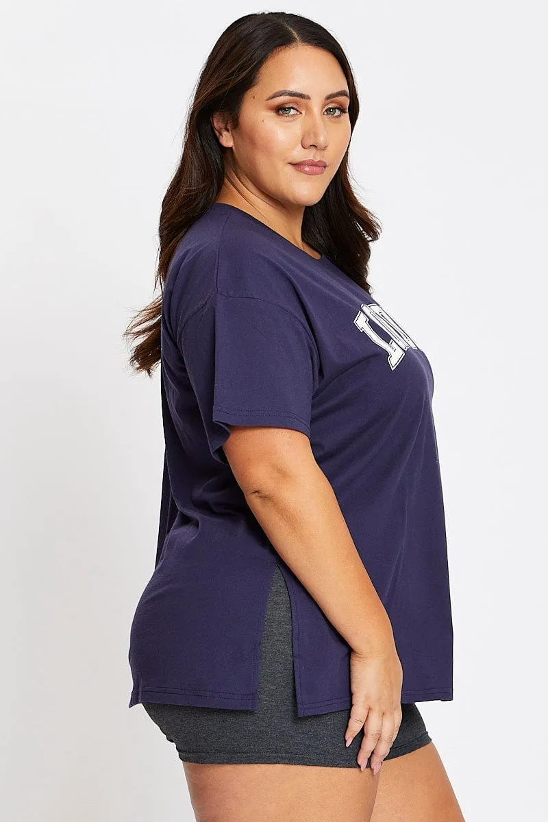 Chilly Day Wear Blue Short Sleeve London Side Split T-shirt